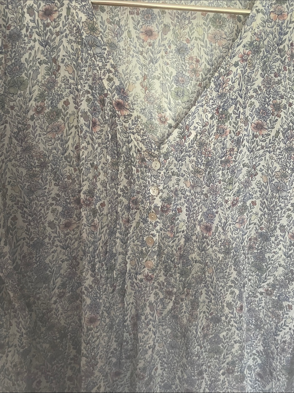Rose & Olive Sheer Gray Floral V-Neck Button Blouse - Picture 4 of 4